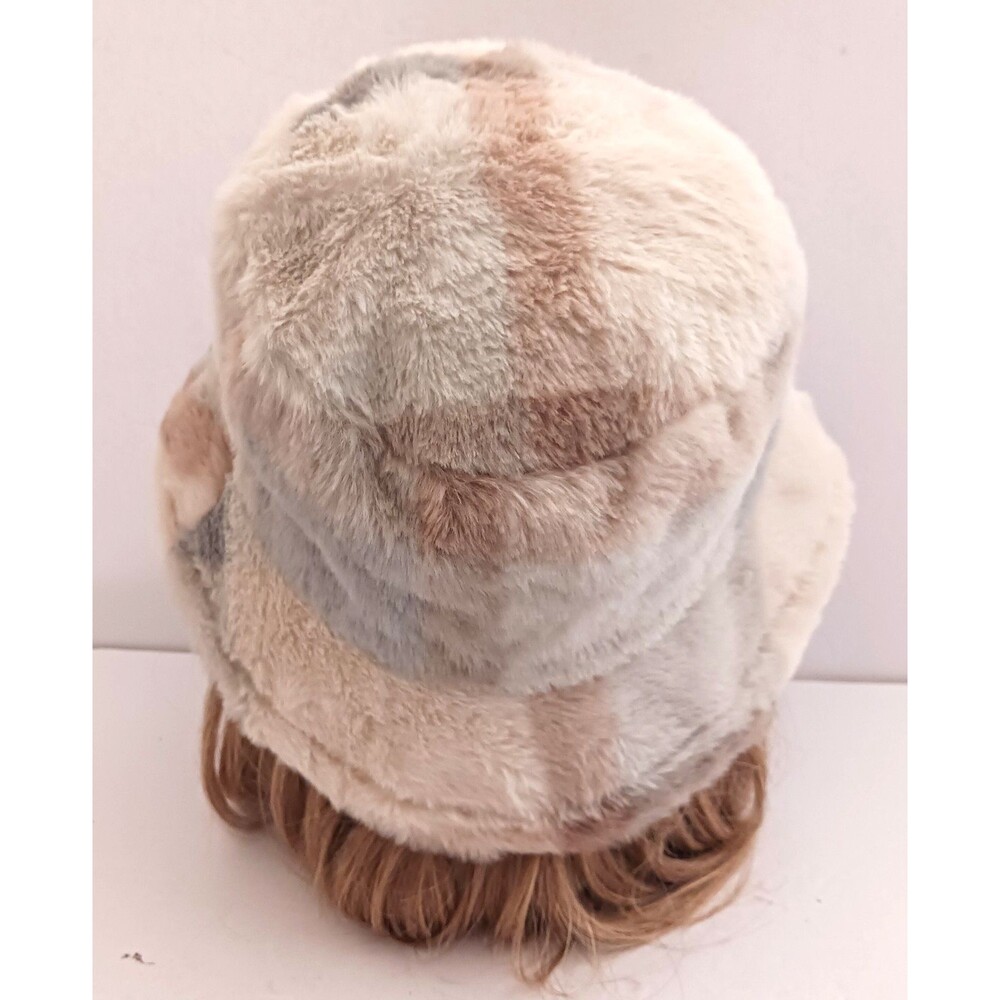 NEW Faux Fur Bucket Hat Light Gray Tan Cream Patchwork O/S - Picture 3 of 9